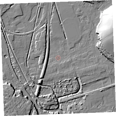 Shaded relief map of the ground around PL242PA, computed from Environment Agency LiDAR. The ground here sits at about 3 m above sea level and falls 32 m across the surrounding 800 m. Surface water reaching this point runs off ground lying to the east-north-east, 29.3 m higher.