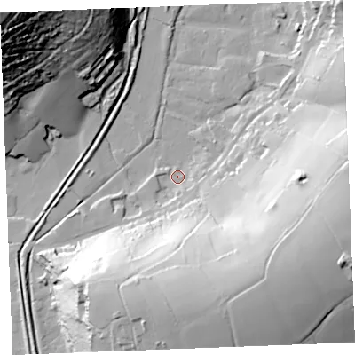 Shaded relief map of the ground around PL242RN, computed from Environment Agency LiDAR. The ground here sits at about 8 m above sea level and falls 81 m across the surrounding 800 m. Surface water reaching this point runs off ground lying to the east-south-east, 46.5 m higher.