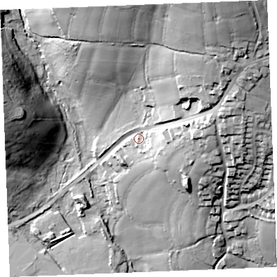 Shaded relief map of the ground around PL242SN, computed from Environment Agency LiDAR. The ground here sits at about 33 m above sea level and falls 67 m across the surrounding 800 m. Surface water reaching this point runs off ground lying to the north-north-east, 48.7 m higher.