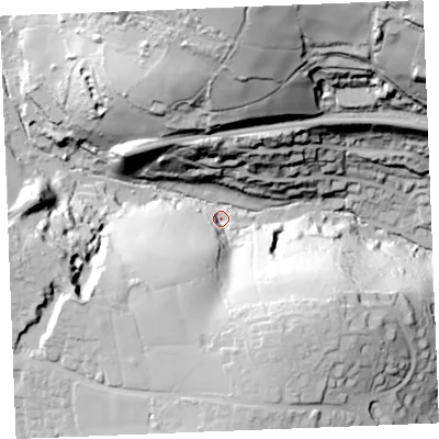 Shaded relief map of the ground around PL255RA, computed from Environment Agency LiDAR. The ground here sits at about 65 m above sea level and falls 93 m across the surrounding 800 m. Surface water reaching this point runs off ground lying to the south-south-west, 44.7 m higher.
