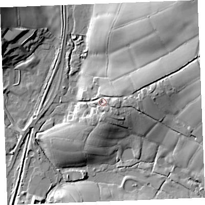 Shaded relief map of the ground around PL267AG, computed from Environment Agency LiDAR. The ground here sits at about 36 m above sea level and falls 41 m across the surrounding 800 m. Surface water reaching this point runs off ground lying to the east-north-east, 25.8 m higher.
