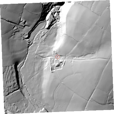 Shaded relief map of the ground around PL267PU, computed from Environment Agency LiDAR. The ground here sits at about 86 m above sea level and falls 82 m across the surrounding 800 m. Surface water reaching this point runs off ground lying to the north-east, 63.0 m higher.