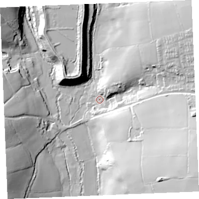 Shaded relief map of the ground around PL267RX, computed from Environment Agency LiDAR. The ground here sits at about 51 m above sea level and falls 56 m across the surrounding 800 m. Surface water reaching this point runs off ground lying to the south-east, 50.4 m higher.
