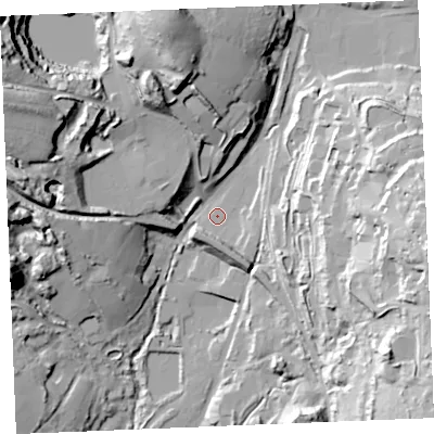 Shaded relief map of the ground around PL267TU, computed from Environment Agency LiDAR. The ground here sits at about 159 m above sea level and falls 52 m across the surrounding 800 m. Surface water reaching this point runs off ground lying to the south-south-east, 7.2 m higher.