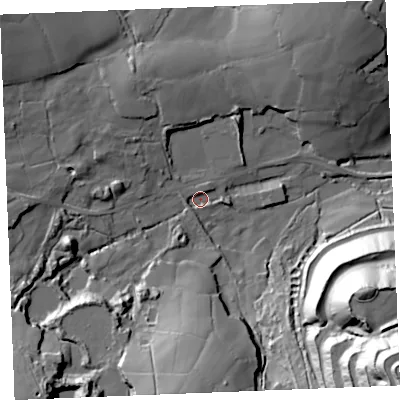 Shaded relief map of the ground around PL268LA, computed from Environment Agency LiDAR. The ground here sits at about 149 m above sea level and falls 95 m across the surrounding 800 m. Surface water reaching this point runs off ground lying to the south, 38.5 m higher.