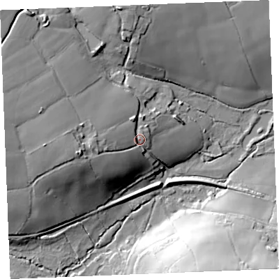 Shaded relief map of the ground around PL268LP, computed from Environment Agency LiDAR. The ground here sits at about 145 m above sea level and falls 32 m across the surrounding 800 m. Surface water reaching this point runs off ground lying to the west-south-west, 14.9 m higher.