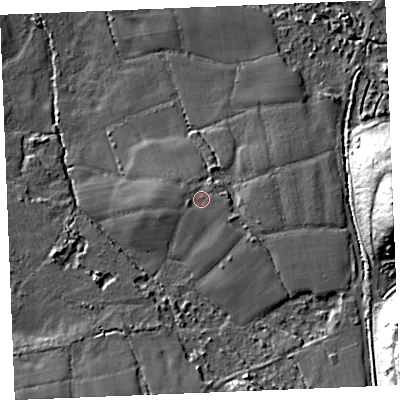 Shaded relief map of the ground around PL268NB, computed from Environment Agency LiDAR. The ground here sits at about 155 m above sea level and falls 45 m across the surrounding 800 m. Surface water reaching this point runs off ground lying to the south-south-east, 3.7 m higher.