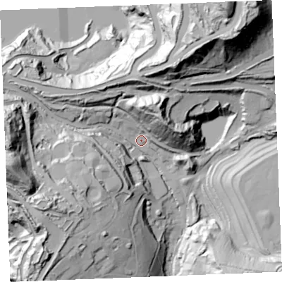 Shaded relief map of the ground around PL268XH, computed from Environment Agency LiDAR. The ground here sits at about 191 m above sea level and falls 111 m across the surrounding 800 m. Surface water reaching this point runs off ground lying to the west-south-west, 63.0 m higher.