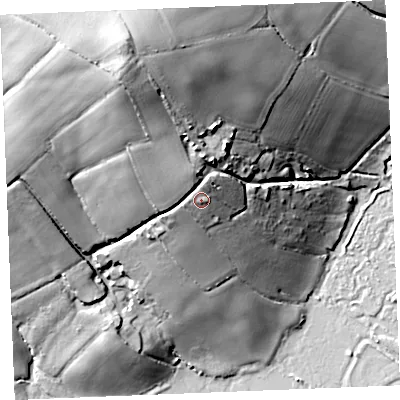 Shaded relief map of the ground around PL276EW, computed from Environment Agency LiDAR. The ground here sits at about 28 m above sea level and falls 46 m across the surrounding 800 m. Surface water reaching this point runs off ground lying to the north-north-west, 6.8 m higher.