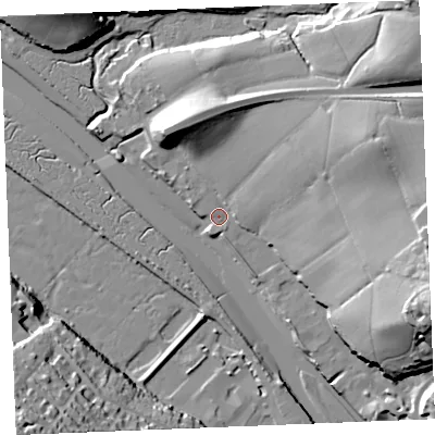 Shaded relief map of the ground around PL276HF, computed from Environment Agency LiDAR. The ground here sits at about 5 m above sea level and falls 42 m across the surrounding 800 m. Surface water reaching this point runs off ground lying to the north-east, 24.2 m higher.
