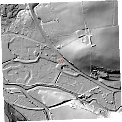 Shaded relief map of the ground around PL276HZ, computed from Environment Agency LiDAR. The ground here sits at about 8 m above sea level and falls 62 m across the surrounding 800 m. Surface water reaching this point runs off ground lying to the north-north-east, 54.9 m higher.