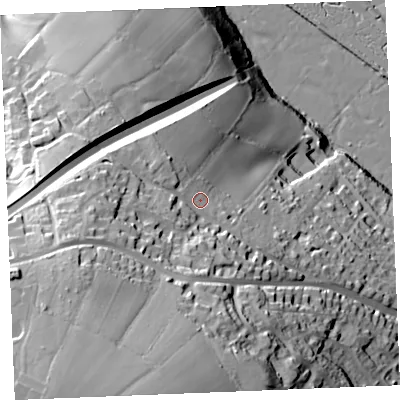 Shaded relief map of the ground around PL277HD, computed from Environment Agency LiDAR. The ground here sits at about 47 m above sea level and falls 89 m across the surrounding 800 m. Surface water reaching this point runs off ground lying to the south-west, 21.2 m higher.