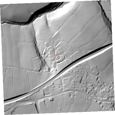 Shaded relief map of the ground around PL277HP, computed from Environment Agency LiDAR. The ground here sits at about 47 m above sea level and falls 86 m across the surrounding 800 m. Surface water reaching this point runs off ground lying to the south-east, 12.3 m higher.