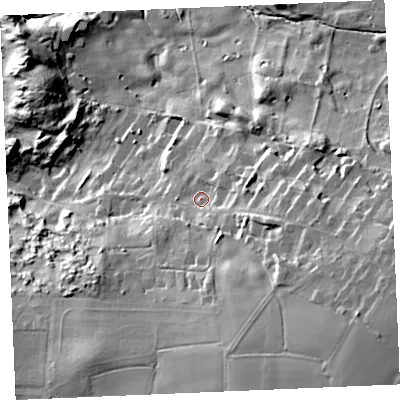 Shaded relief map of the ground around PL288JJ, computed from Environment Agency LiDAR. The ground here sits at about 24 m above sea level and falls 40 m across the surrounding 800 m. Surface water reaching this point runs off ground lying to the south-east, 22.5 m higher.