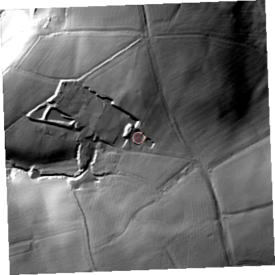 Shaded relief map of the ground around PL303PA, computed from Environment Agency LiDAR. The ground here sits at about 118 m above sea level and falls 84 m across the surrounding 800 m. Surface water reaching this point runs off ground lying to the north-north-east, 8.3 m higher.