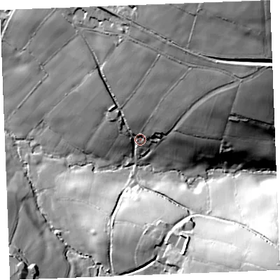 Shaded relief map of the ground around PL305BJ, computed from Environment Agency LiDAR. The ground here sits at about 48 m above sea level and falls 81 m across the surrounding 800 m. Surface water reaching this point runs off ground lying to the north-east, 70.1 m higher.
