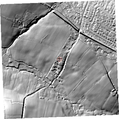 Shaded relief map of the ground around PL305BN, computed from Environment Agency LiDAR. The ground here sits at about 46 m above sea level and falls 63 m across the surrounding 800 m. Surface water reaching this point runs off ground lying to the north-east, 8.0 m higher.