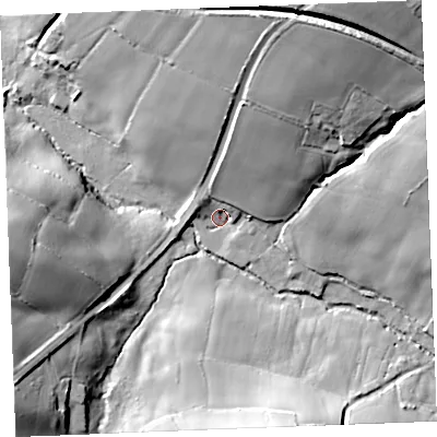 Shaded relief map of the ground around PL305JU, computed from Environment Agency LiDAR. The ground here sits at about 28 m above sea level and falls 48 m across the surrounding 800 m. Surface water reaching this point runs off ground lying to the north-east, 36.2 m higher.