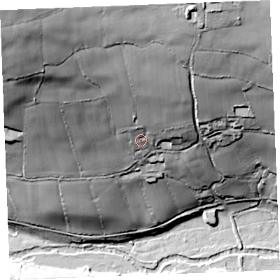 Shaded relief map of the ground around PL305LG, computed from Environment Agency LiDAR. The ground here sits at about 50 m above sea level and falls 101 m across the surrounding 800 m. Surface water reaching this point runs off ground lying to the north, 50.6 m higher.