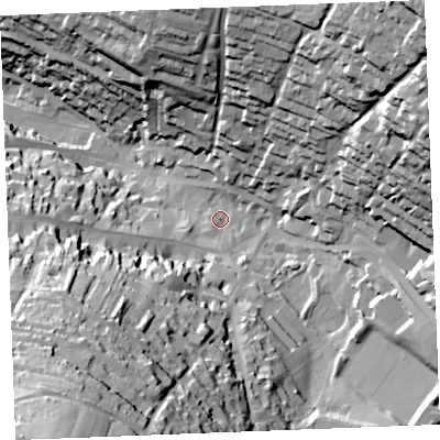 Shaded relief map of the ground around PL312DS, computed from Environment Agency LiDAR. The ground here sits at about 81 m above sea level and falls 83 m across the surrounding 800 m. Surface water reaching this point runs off ground lying to the south-west, 72.7 m higher.