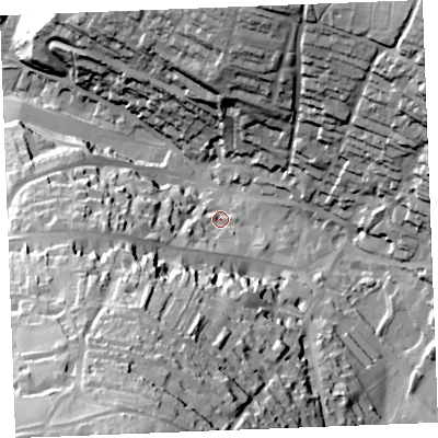 Shaded relief map of the ground around PL312JW, computed from Environment Agency LiDAR. The ground here sits at about 80 m above sea level and falls 82 m across the surrounding 800 m. Surface water reaching this point runs off ground lying to the south-south-west, 70.3 m higher.