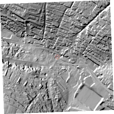 Shaded relief map of the ground around PL312LD, computed from Environment Agency LiDAR. The ground here sits at about 82 m above sea level and falls 81 m across the surrounding 800 m. Surface water reaching this point runs off ground lying to the south-west, 71.7 m higher.