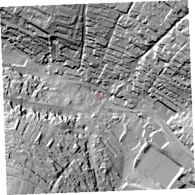 Shaded relief map of the ground around PL312LR, computed from Environment Agency LiDAR. The ground here sits at about 81 m above sea level and falls 81 m across the surrounding 800 m. Surface water reaching this point runs off ground lying to the south-west, 71.7 m higher.