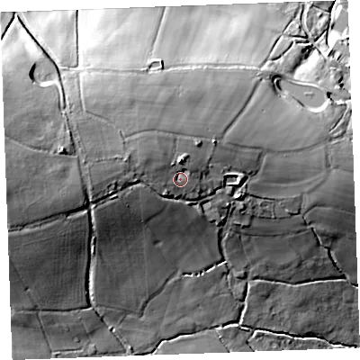 Shaded relief map of the ground around PL329SZ, computed from Environment Agency LiDAR. The ground here sits at about 206 m above sea level and falls 54 m across the surrounding 800 m. Surface water reaching this point runs off ground lying to the west-north-west, 7.2 m higher.