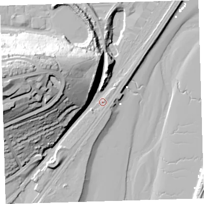 Shaded relief map of the ground around PL49JW, computed from Environment Agency LiDAR. The ground here sits at about 4 m above sea level and falls 47 m across the surrounding 800 m. Surface water reaching this point runs off ground lying to the south-west, 1.7 m higher.
