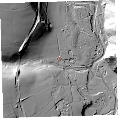 Shaded relief map of the ground around PL67AN, computed from Environment Agency LiDAR. The ground here sits at about 48 m above sea level and falls 83 m across the surrounding 800 m. Surface water reaching this point runs off ground lying to the north-north-west, 43.4 m higher.