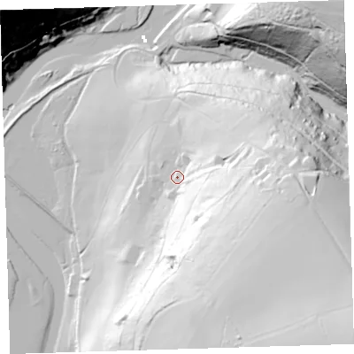Shaded relief map of the ground around PL67BZ, computed from Environment Agency LiDAR. The ground here sits at about 26 m above sea level and falls 102 m across the surrounding 800 m. Surface water reaching this point runs off ground lying to the south-east, 73.8 m higher.