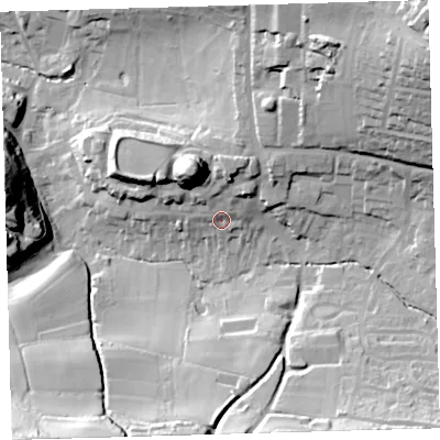 Shaded relief map of the ground around PL71LZ, computed from Environment Agency LiDAR. The ground here sits at about 24 m above sea level and falls 61 m across the surrounding 800 m. Surface water reaching this point runs off ground lying to the north-north-east, 11.9 m higher.