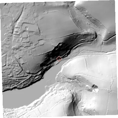 Shaded relief map of the ground around PL81AW, computed from Environment Agency LiDAR. The ground here sits at about 6 m above sea level and falls 80 m across the surrounding 800 m. Surface water reaching this point runs off ground lying to the south-east, 79.9 m higher.