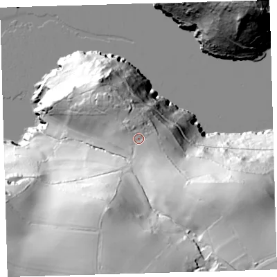 Shaded relief map of the ground around PL81EU, computed from Environment Agency LiDAR. The ground here sits at about 52 m above sea level and falls 104 m across the surrounding 800 m. Surface water reaching this point runs off ground lying to the south-south-east, 10.9 m higher.