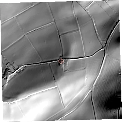 Shaded relief map of the ground around PL81JJ, computed from Environment Agency LiDAR. The ground here sits at about 85 m above sea level and falls 41 m across the surrounding 800 m. Surface water reaching this point runs off ground lying to the north-north-west, 19.8 m higher.