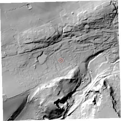 Shaded relief map of the ground around PL82HF, computed from Environment Agency LiDAR. The ground here sits at about 24 m above sea level and falls 61 m across the surrounding 800 m. Surface water reaching this point runs off ground lying to the west-north-west, 13.7 m higher.