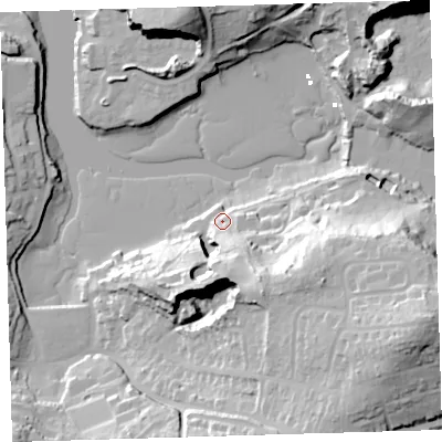 Shaded relief map of the ground around PL99RE, computed from Environment Agency LiDAR. The ground here sits at about 6 m above sea level and falls 46 m across the surrounding 800 m. Surface water reaching this point runs off ground lying to the south-east, 32.1 m higher.