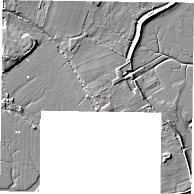 Shaded relief map of the ground around PO108DD, computed from Environment Agency LiDAR. The ground here sits at about 3 m above sea level and falls 7 m across the surrounding 800 m. Surface water reaching this point runs off ground lying to the north-north-east, 0.8 m higher.
