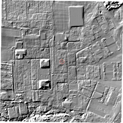 Shaded relief map of the ground around PO108DF, computed from Environment Agency LiDAR. The ground here sits at about 3 m above sea level and falls 6 m across the surrounding 800 m. Surface water reaching this point runs off ground lying to the north-west, 0.5 m higher.