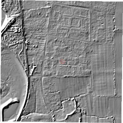 Shaded relief map of the ground around PO110PL, computed from Environment Agency LiDAR. The ground here sits at about 3 m above sea level and falls 8 m across the surrounding 800 m. Surface water reaching this point runs off ground lying to the east-south-east, 0.9 m higher.