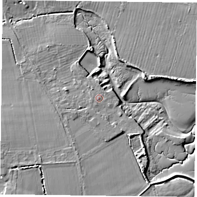 Shaded relief map of the ground around PO110QG, computed from Environment Agency LiDAR. The ground here sits at about 3 m above sea level and falls 8 m across the surrounding 800 m. Surface water reaching this point runs off ground lying to the west-south-west, 0.9 m higher.
