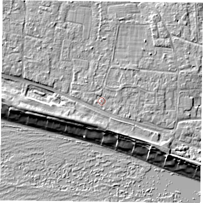 Shaded relief map of the ground around PO119EL, computed from Environment Agency LiDAR. The ground here sits at about 5 m above sea level and falls 9 m across the surrounding 800 m. Surface water reaching this point runs off ground lying to the south-east, 0.6 m higher.