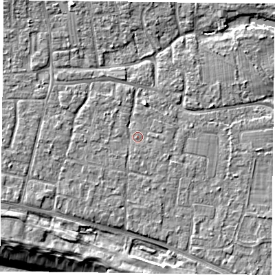 Shaded relief map of the ground around PO119HU, computed from Environment Agency LiDAR. The ground here sits at about 5 m above sea level and falls 9 m across the surrounding 800 m. Surface water reaching this point runs off ground lying to the west-north-west, 0.7 m higher.