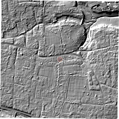 Shaded relief map of the ground around PO119LE, computed from Environment Agency LiDAR. The ground here sits at about 4 m above sea level and falls 7 m across the surrounding 800 m. Surface water reaching this point runs off ground lying to the west-north-west, 1.6 m higher.