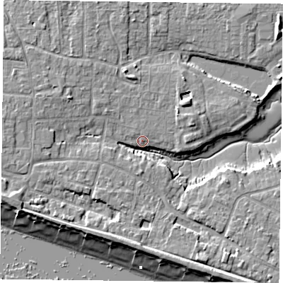 Shaded relief map of the ground around PO119NG, computed from Environment Agency LiDAR. The ground here sits at about 3 m above sea level and falls 9 m across the surrounding 800 m. Surface water reaching this point runs off ground lying to the south-south-west, 5.4 m higher.