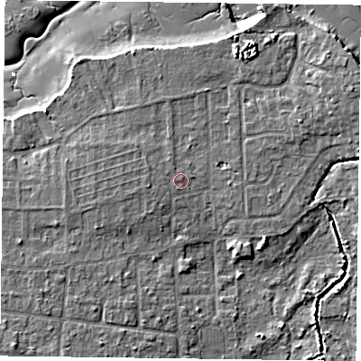 Shaded relief map of the ground around PO119SB, computed from Environment Agency LiDAR. The ground here sits at about 3 m above sea level and falls 8 m across the surrounding 800 m. Surface water reaching this point runs off ground lying to the west-south-west, 0.7 m higher.