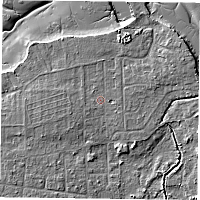Shaded relief map of the ground around PO119SD, computed from Environment Agency LiDAR. The ground here sits at about 3 m above sea level and falls 8 m across the surrounding 800 m. Surface water reaching this point runs off ground lying to the east-south-east, 0.9 m higher.