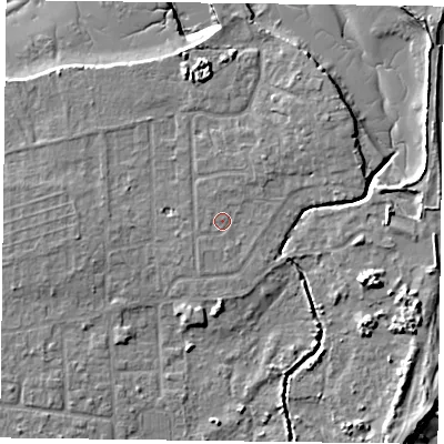 Shaded relief map of the ground around PO119SS, computed from Environment Agency LiDAR. The ground here sits at about 3 m above sea level and falls 9 m across the surrounding 800 m. Surface water reaching this point runs off ground lying to the south-west, 0.7 m higher.