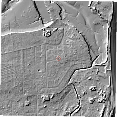 Shaded relief map of the ground around PO119ST, computed from Environment Agency LiDAR. The ground here sits at about 3 m above sea level and falls 9 m across the surrounding 800 m. Surface water reaching this point runs off ground lying to the east-north-east, 0.8 m higher.