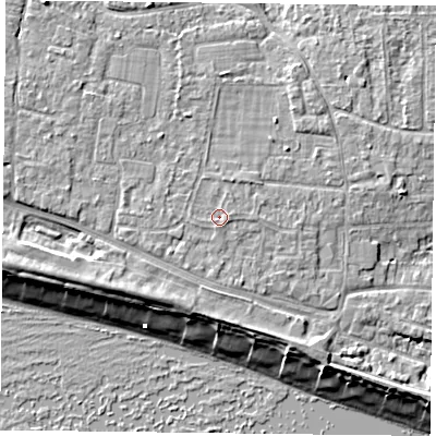 Shaded relief map of the ground around PO119TE, computed from Environment Agency LiDAR. The ground here sits at about 5 m above sea level and falls 9 m across the surrounding 800 m. Surface water reaching this point runs off ground lying to the north-north-east, 0.6 m higher.